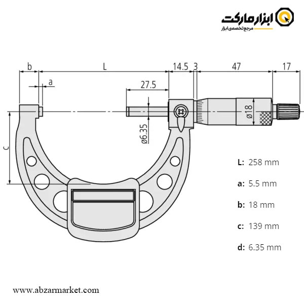 میکرومتر میتوتویو 250-225 میلی متر خارج سنج مدل 146-103