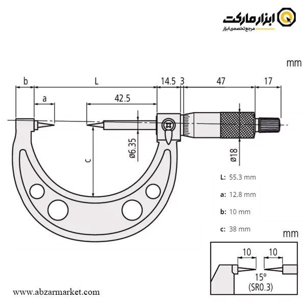 میکرومتر سوزنی میتوتویو خارج سنج 25-0 میلی متر مدل 153-112