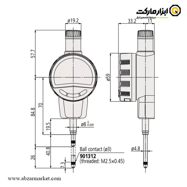 ساعت اندیکاتور میتوتویو دیجیتال و آنالوگ 25.4 میلی متر سه گام مدل 720-543 B