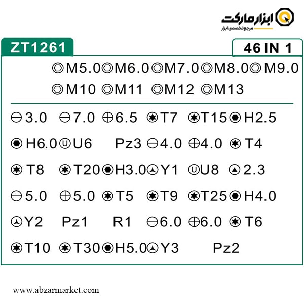 ست سر پیچ گوشتی برلیون 47 عددی مدل ZT1261