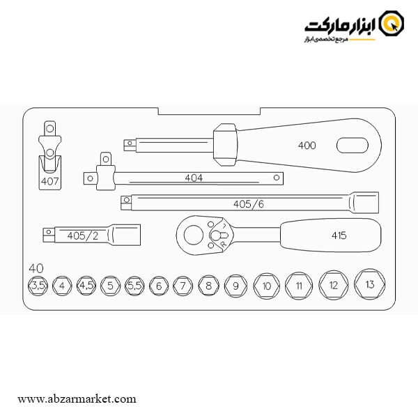 جعبه بکس اشتایویل 19 پارچه 1/4 اینچ مدل 40/13/6