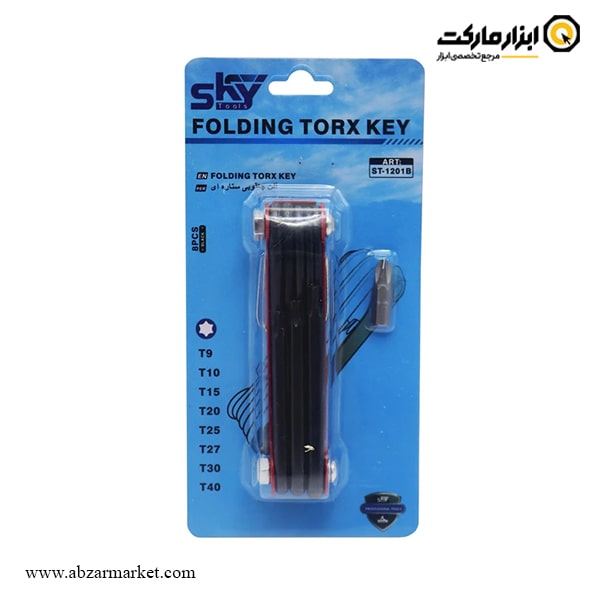 آچار آلن ستاره ای اسکای چاقویی 8 عددی مدل ST-1201B آچار آلن ستاره ای اسکای چاقویی 8 عددی مدل ST-1201B