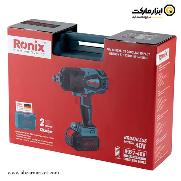بکس شارژی رونیکس 3/4 اینچ براشلس 40 ولت مدل 40-8927 V بکس شارژی رونیکس 3/4 اینچ براشلس 40 ولت مدل 40-8927 V