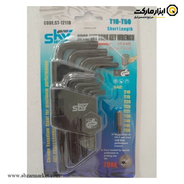 آچار آلن ستاره ای اسکای کارتی کوتاه 9 عددی مدل ST-1211B آچار آلن ستاره ای اسکای کارتی کوتاه 9 عددی مدل ST-1211B