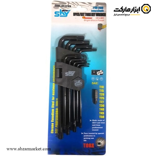 آچار آلن ستاره ای اسکای کارتی بلند 9 عددی مدل ST-1212B آچار آلن ستاره ای اسکای کارتی بلند 9 عددی مدل ST-1212B
