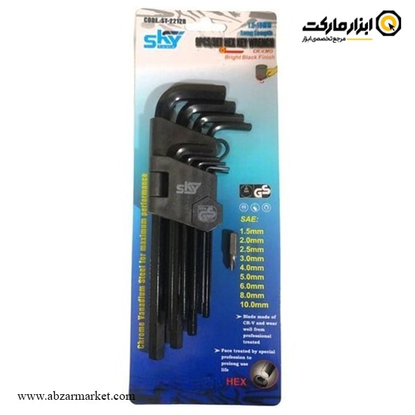 آچار آلن شش گوش اسکای کارتی بلند 9 عددی مدل ST-2212B آچار آلن شش گوش اسکای کارتی بلند 9 عددی مدل ST-2212B