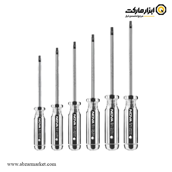 پیچ گوشتی ستاره ای سوراخ دار نووا دسته کریستالی مدل 118