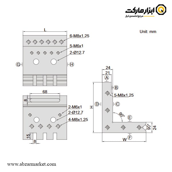 صفحه گونیا اینسایز پله دار مدل 1-6547
