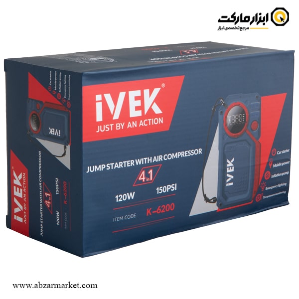 مینی کمپرسور شارژی و جامپ استارتر ایوک مدل K-6200 مینی کمپرسور شارژی و جامپ استارتر ایوک مدل K-6200