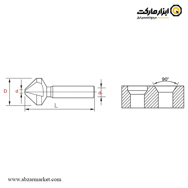 مته خزینه مخروطی ای اس تی پاور کبالت HSSCO 5% زاویه 90 درجه