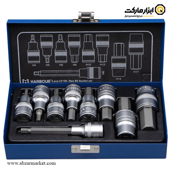 ست آلن بکسی شش گوش هاربر 9 پارچه 1/2 اینچ مدل HT9P ست آلن بکسی شش گوش هاربر 9 پارچه 1/2 اینچ مدل HT9P