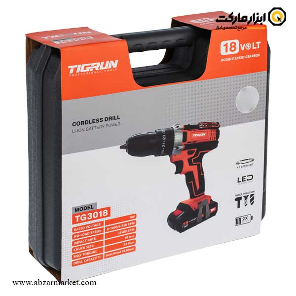 دریل شارژی چکشی تیگران لیتیوم 18 ولت مدل TG-3018