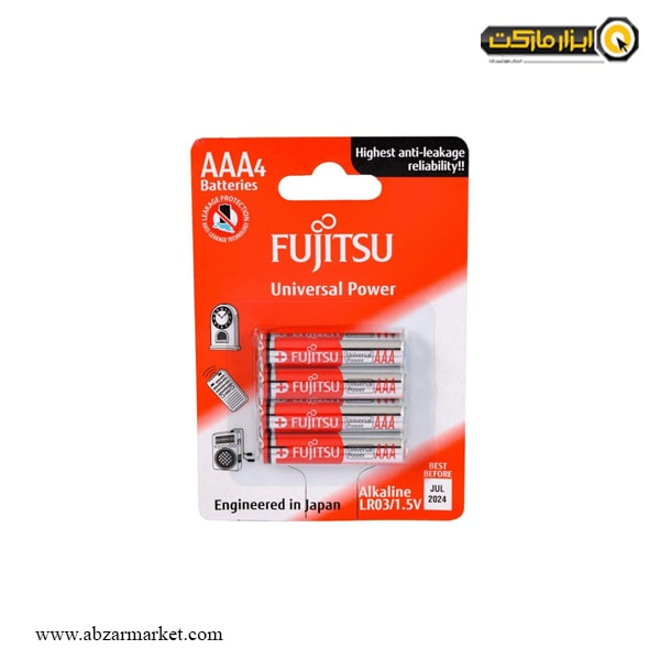 باتری نیم قلمی آلکالاین AAA فوجیتسو بسته 4 عددی مدل FUJ-0315-4  
